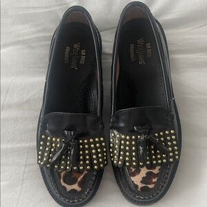 Bass Weejuns Black and Gold Studded Women's Loafers
